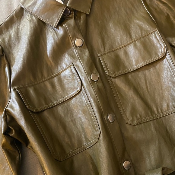 Zara Faux Leather Mini Dress Khaki - NWT - Picture 8 of 14